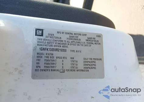 2009 Chevrolet Tahoe Commercial Fleet z USA, uszkodzony, nr VIN 1GNFK13059R219350